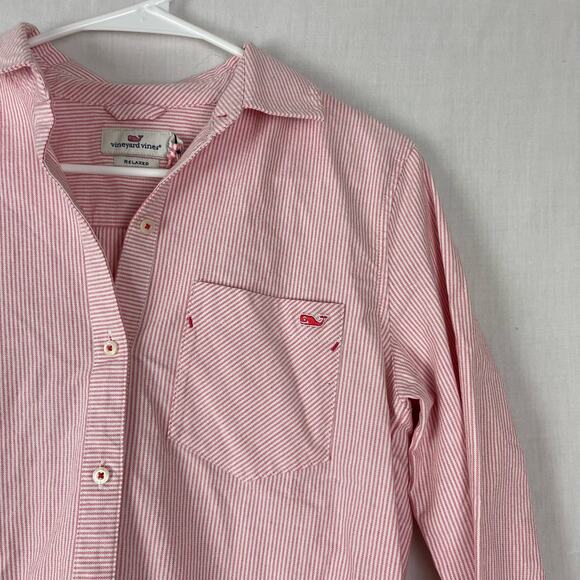 Vineyard Vines Paradise Pink and White Striped Button Down Woven Top NWT SZ 2 - Picture 3 of 5